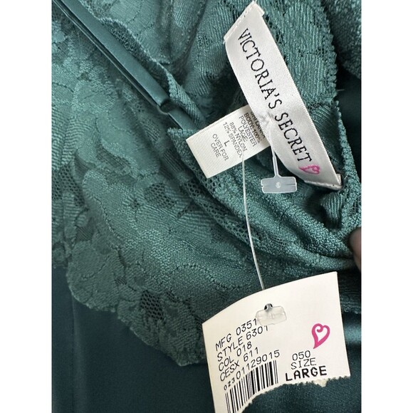 Victoria’s Secret Vintage  Satin Long Slip Dress Lace Cami L New Deadstock Green - Picture 6 of 6